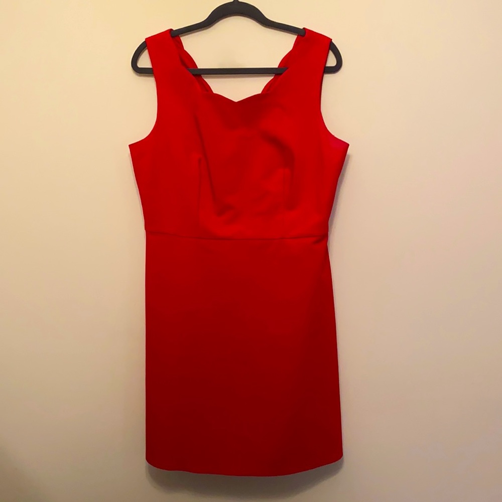 Red scalloped edge cocktail dress